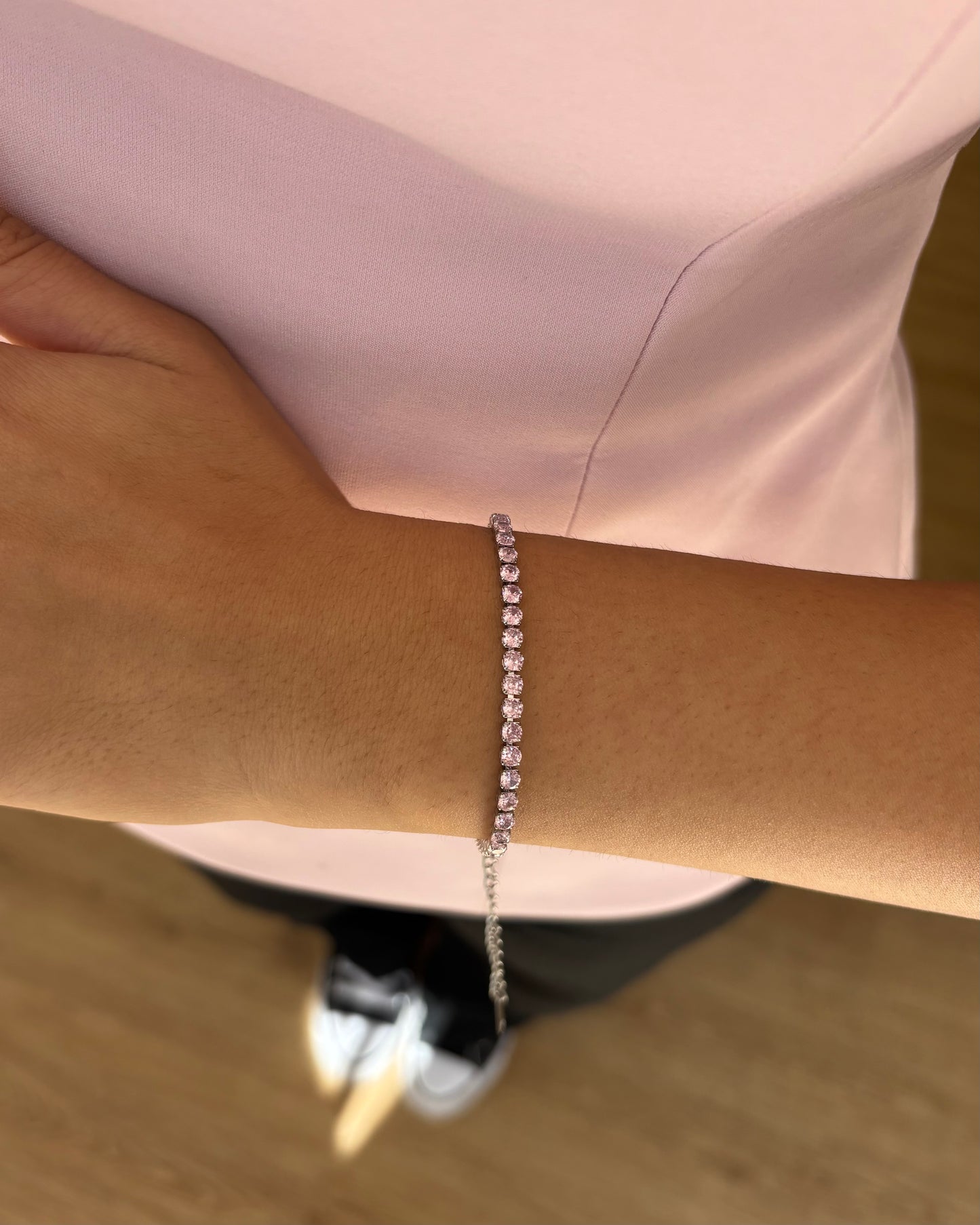 Glitzer Armband Silber mit rosa Steinen