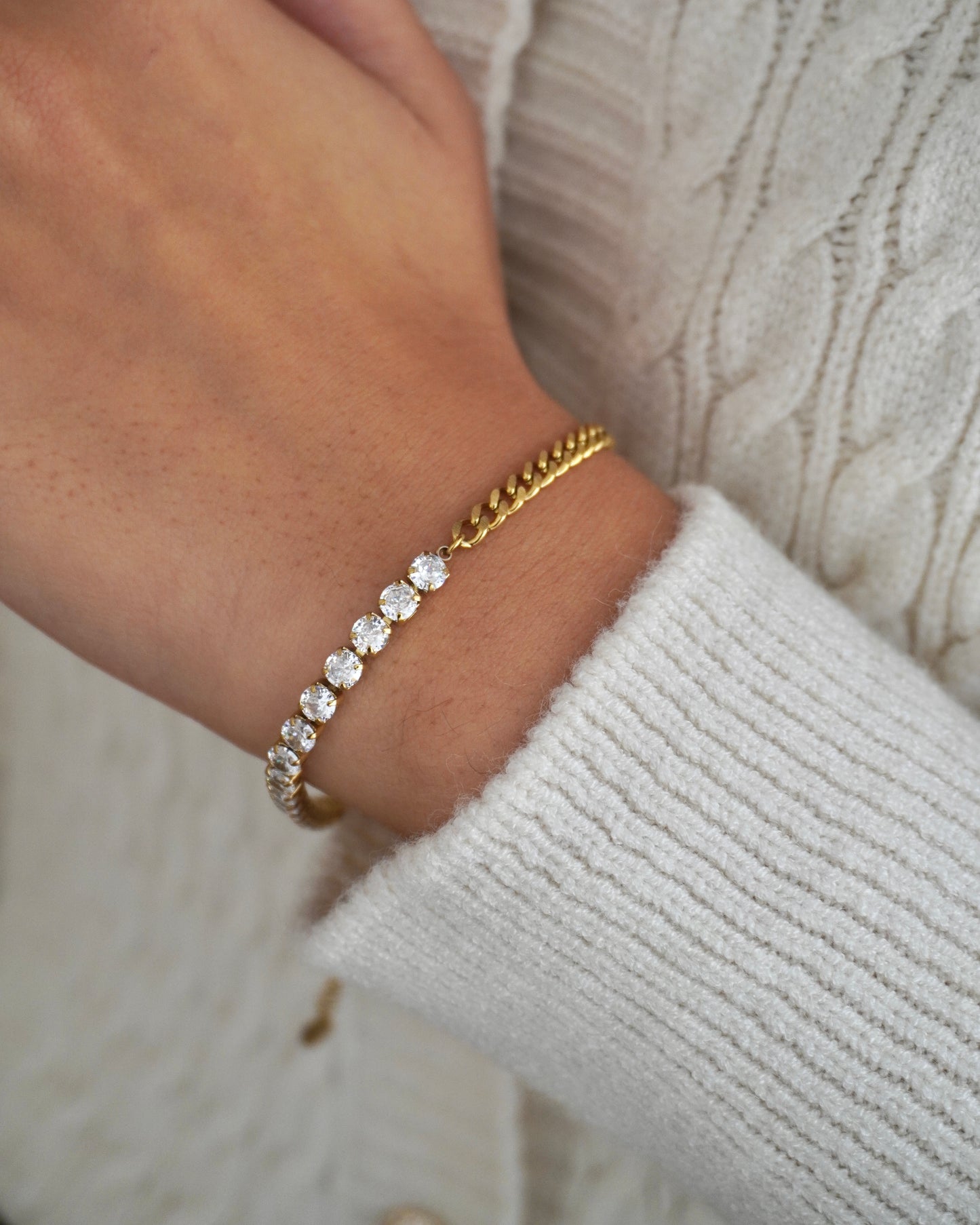 Tennis Armband mit Gliederkette - Gold
