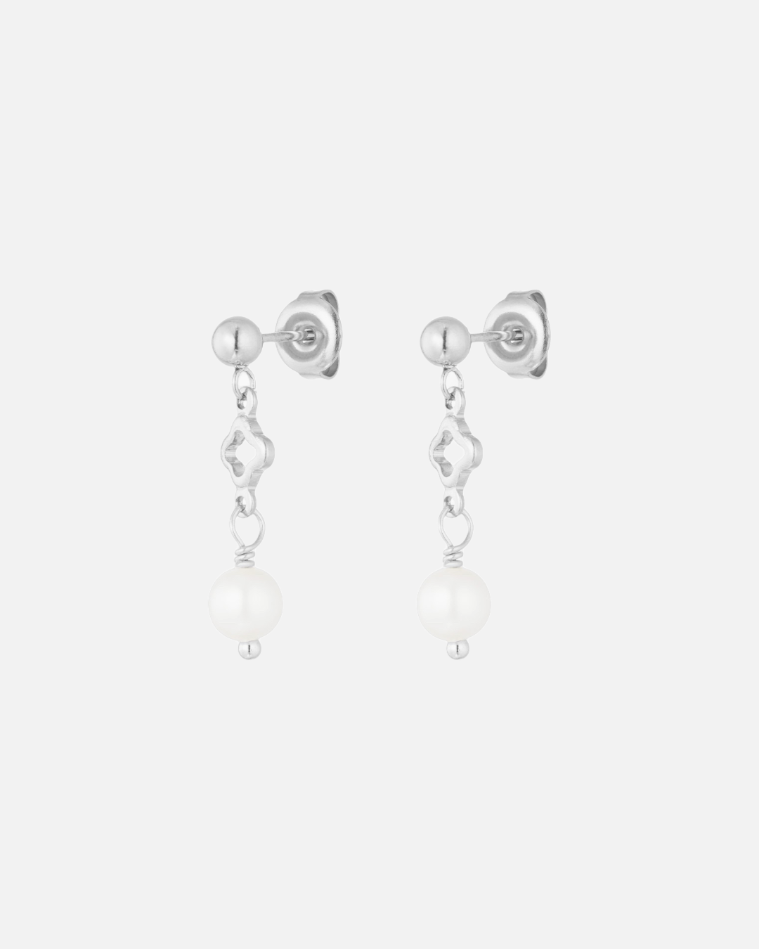 Ohrringe mit Klee & Perle - Silber