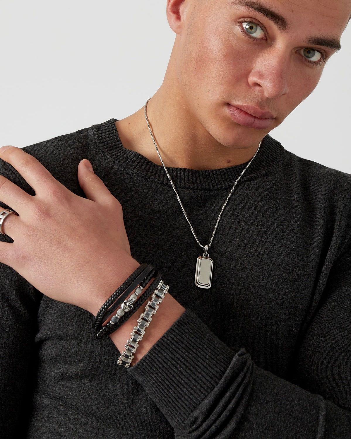 Massives Armband für Herren in Silber schwarz