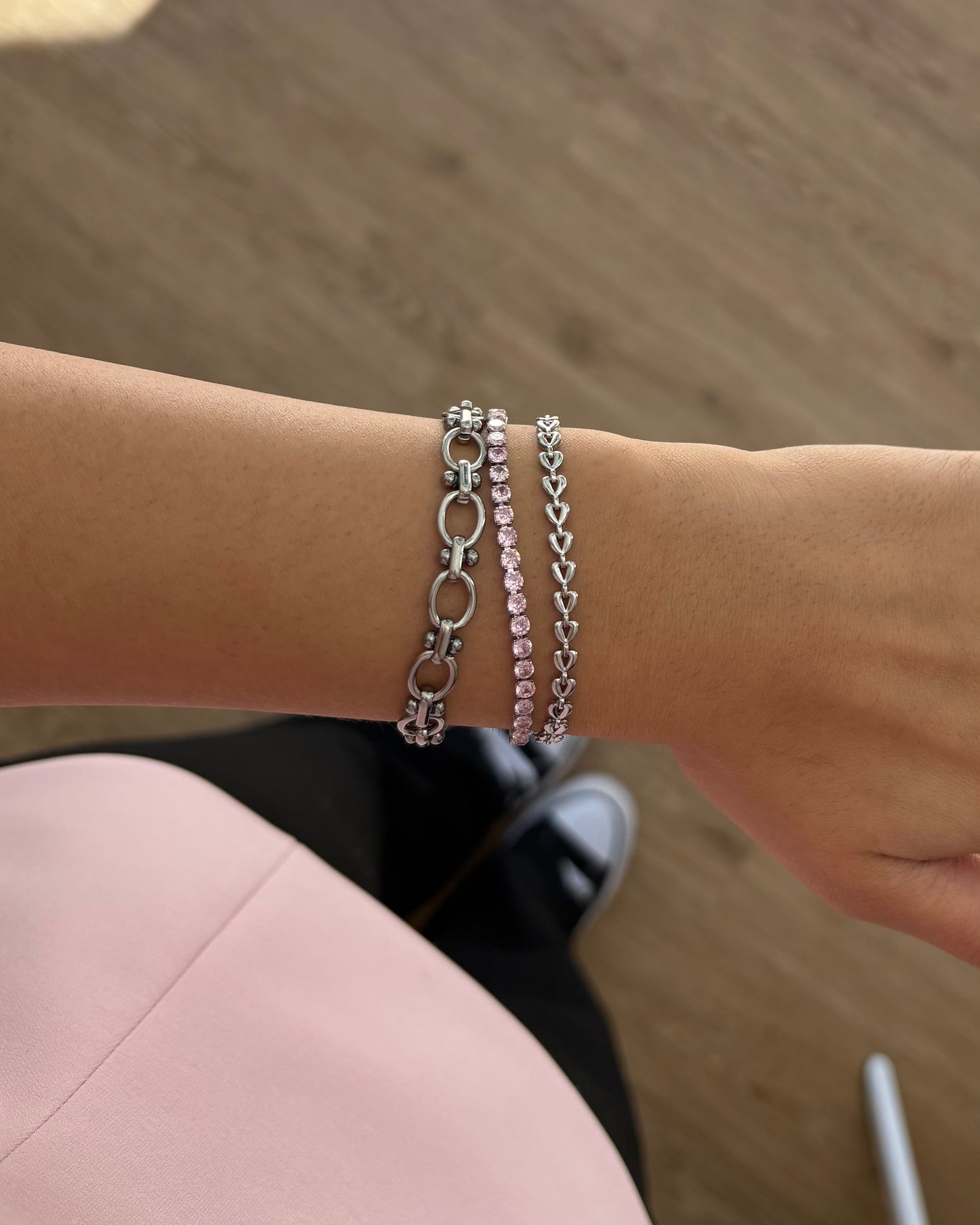 Glitzer Armband Silber mit rosa Steinen