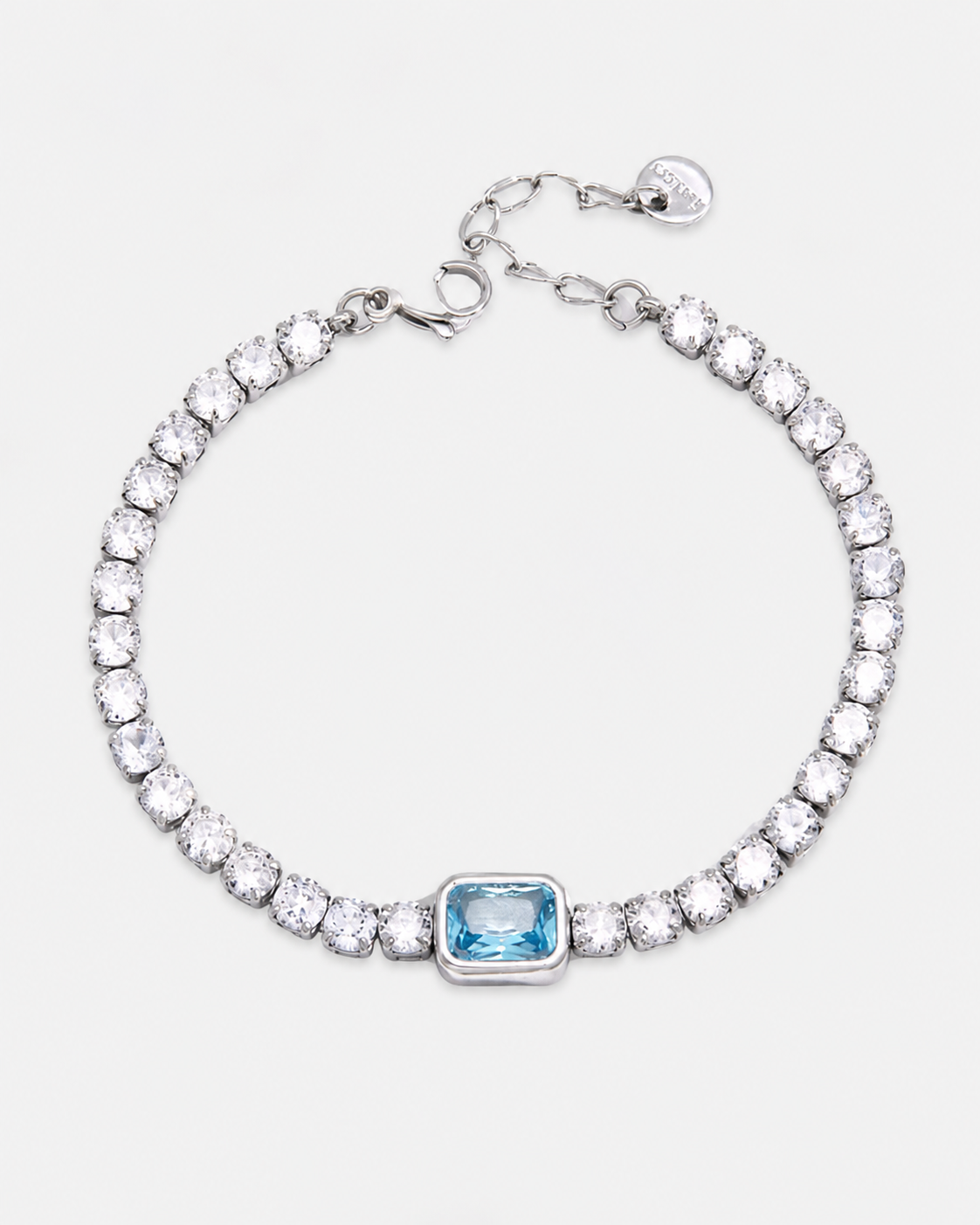 Crystal Blue Tennisarmbad Silber
