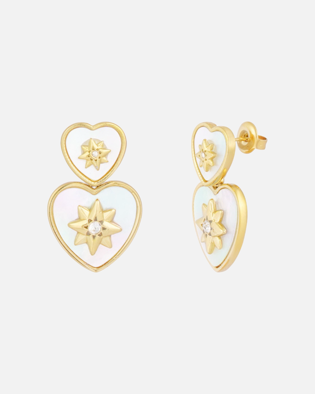 Herz Ohrringe Weiß - Gold