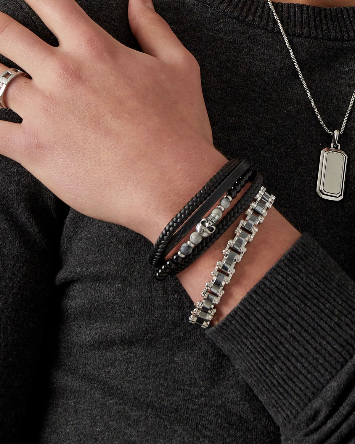 Massives Armband für Herren in Silber schwarz