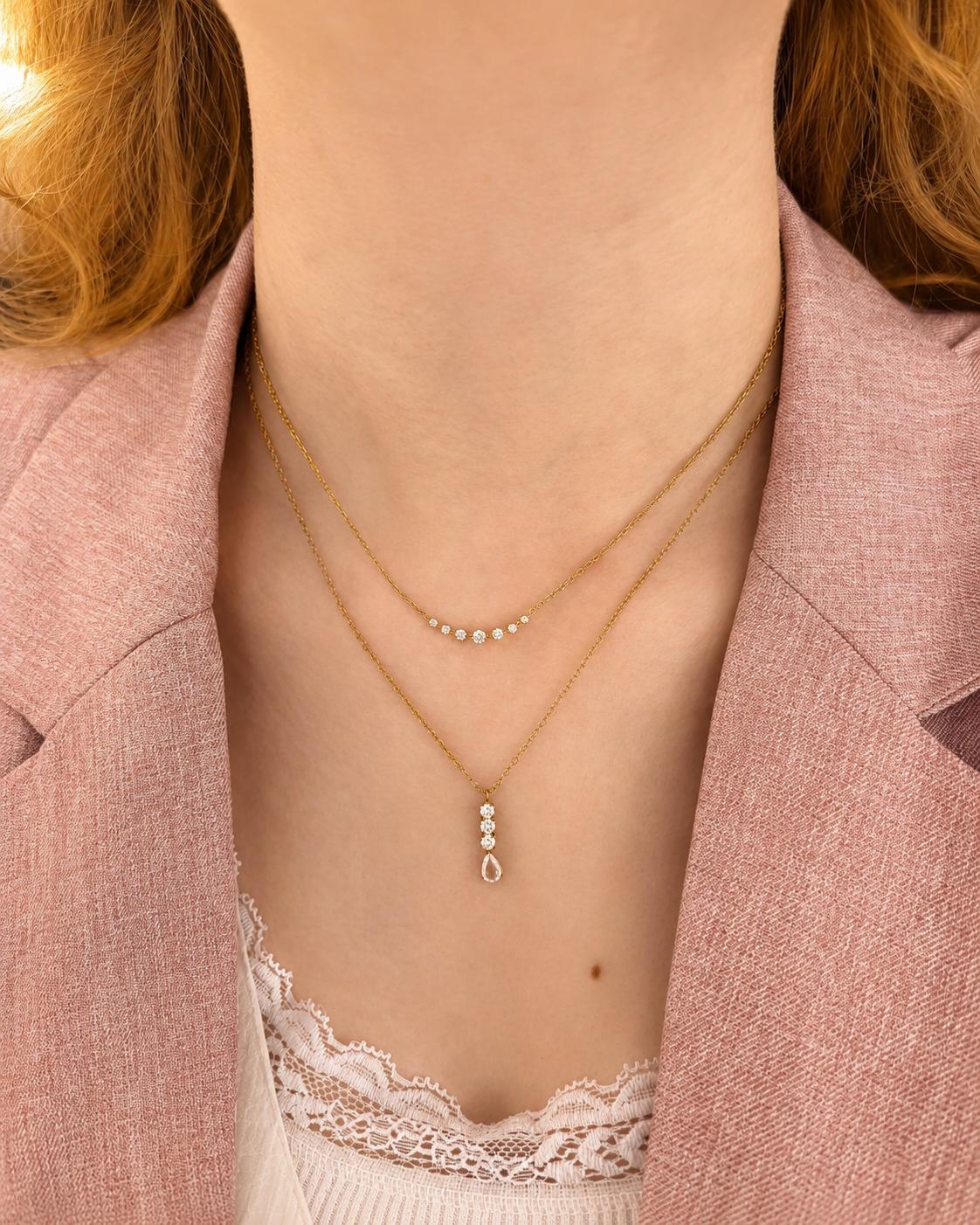 Golden Sparkle Halskette – Zarte Vergoldete Kette mit Zirkonia-Steinen