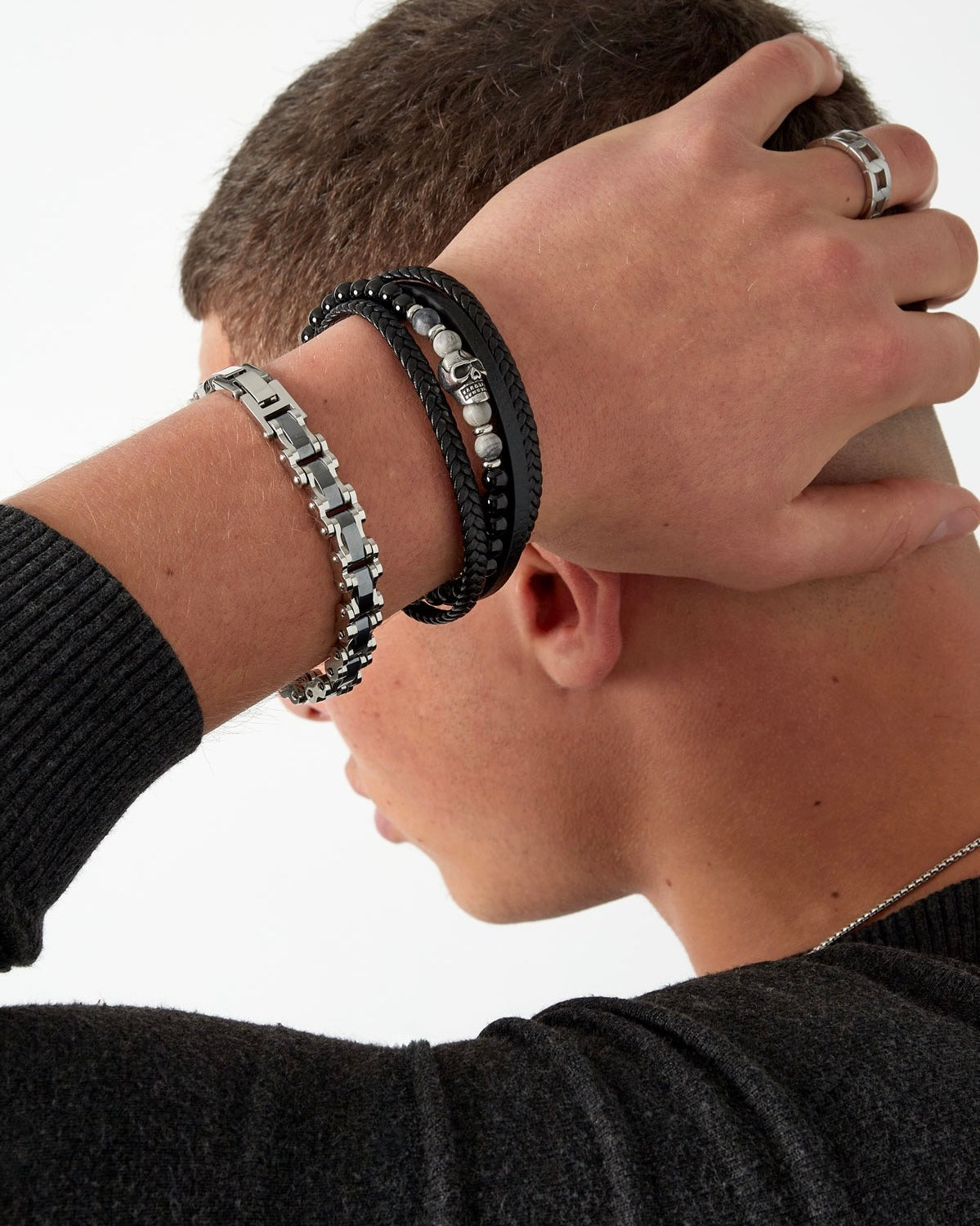 Massives Armband für Herren in Silber schwarz