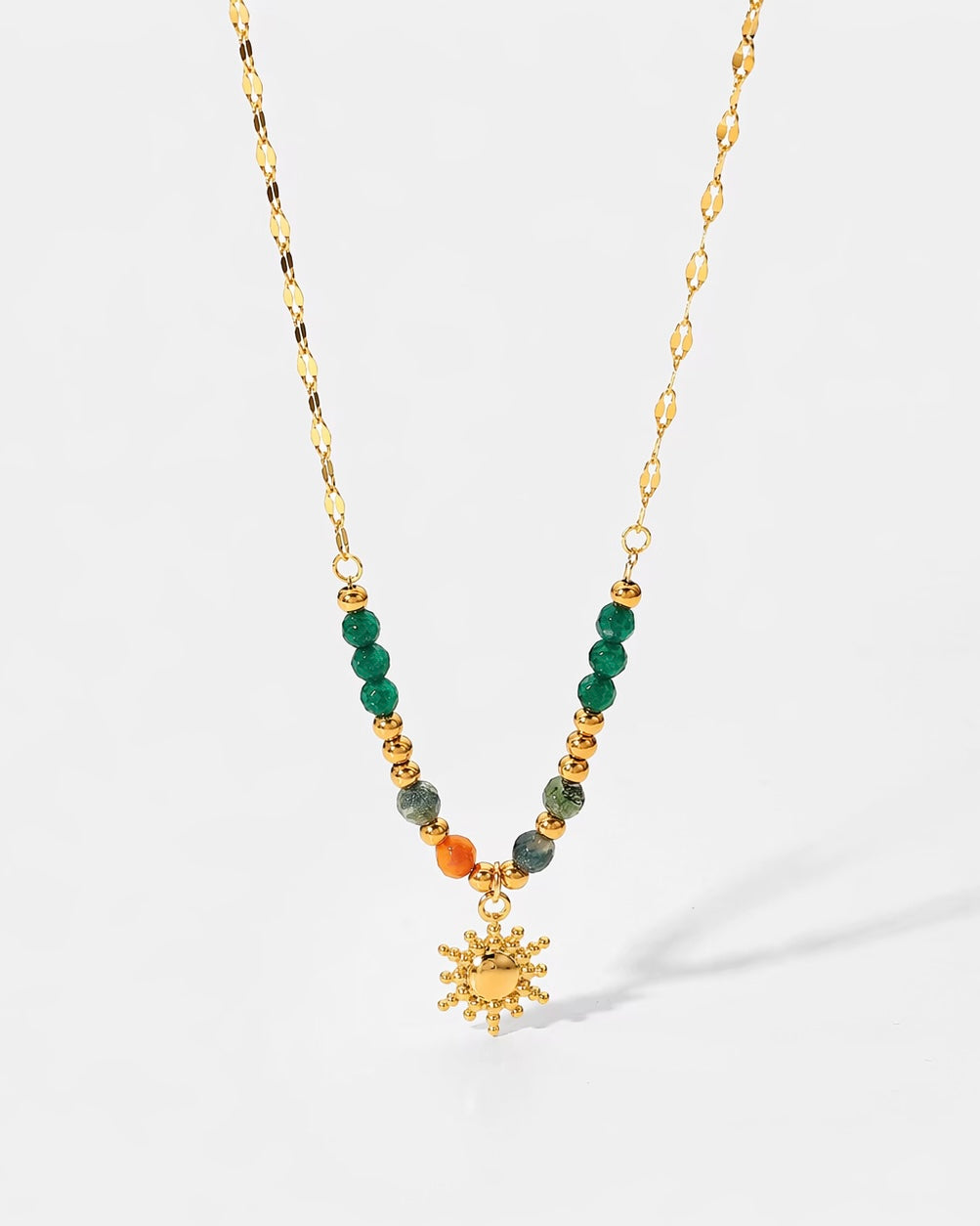 Boho Sonnenkette mit grünen Steinen