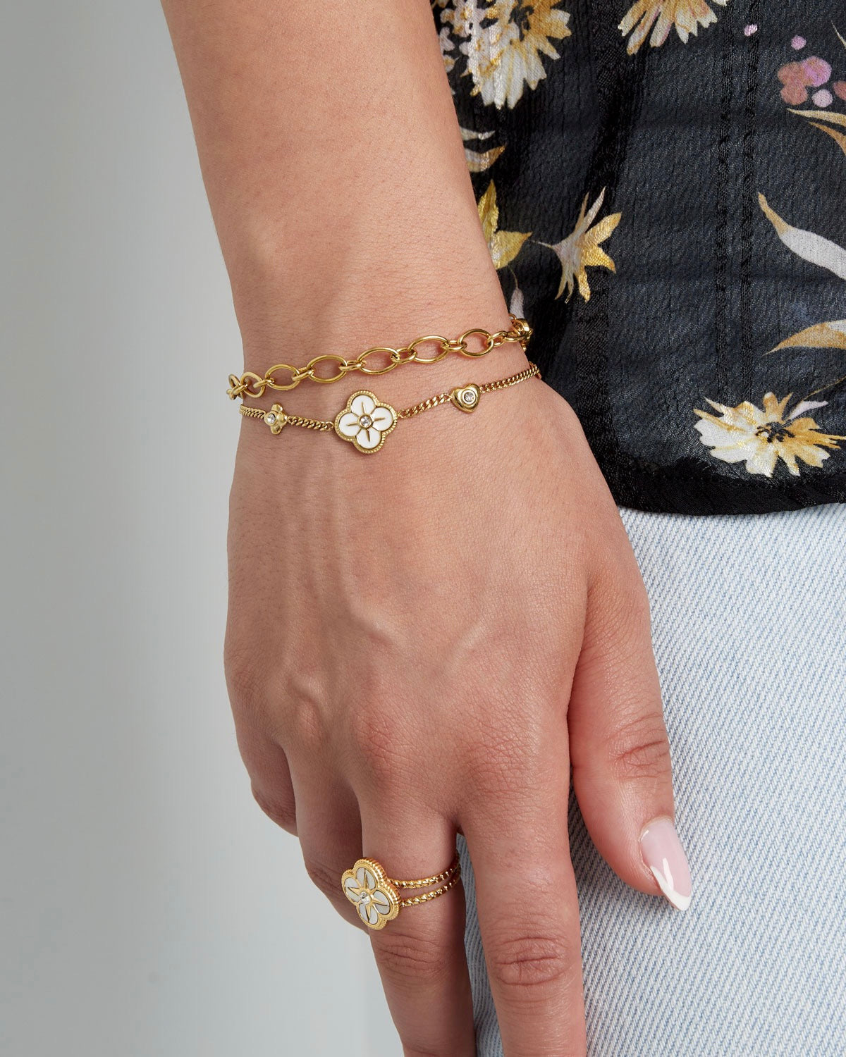 Klee Armband Weis & Gold