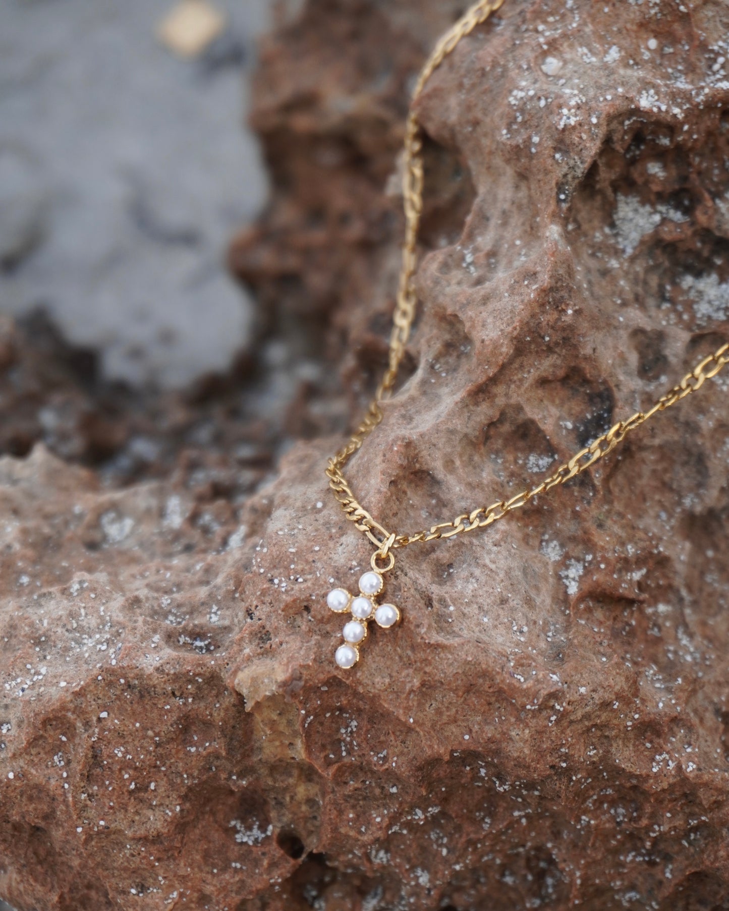 Perlen Kreuz Kette - Gold