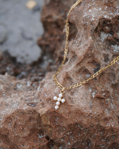 Perlen Kreuz Kette - Gold