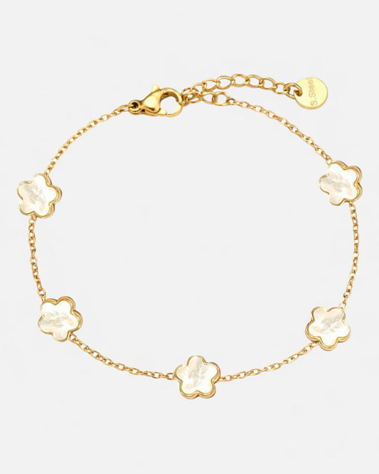 Kleine Blüten Armband Gold & Weiß