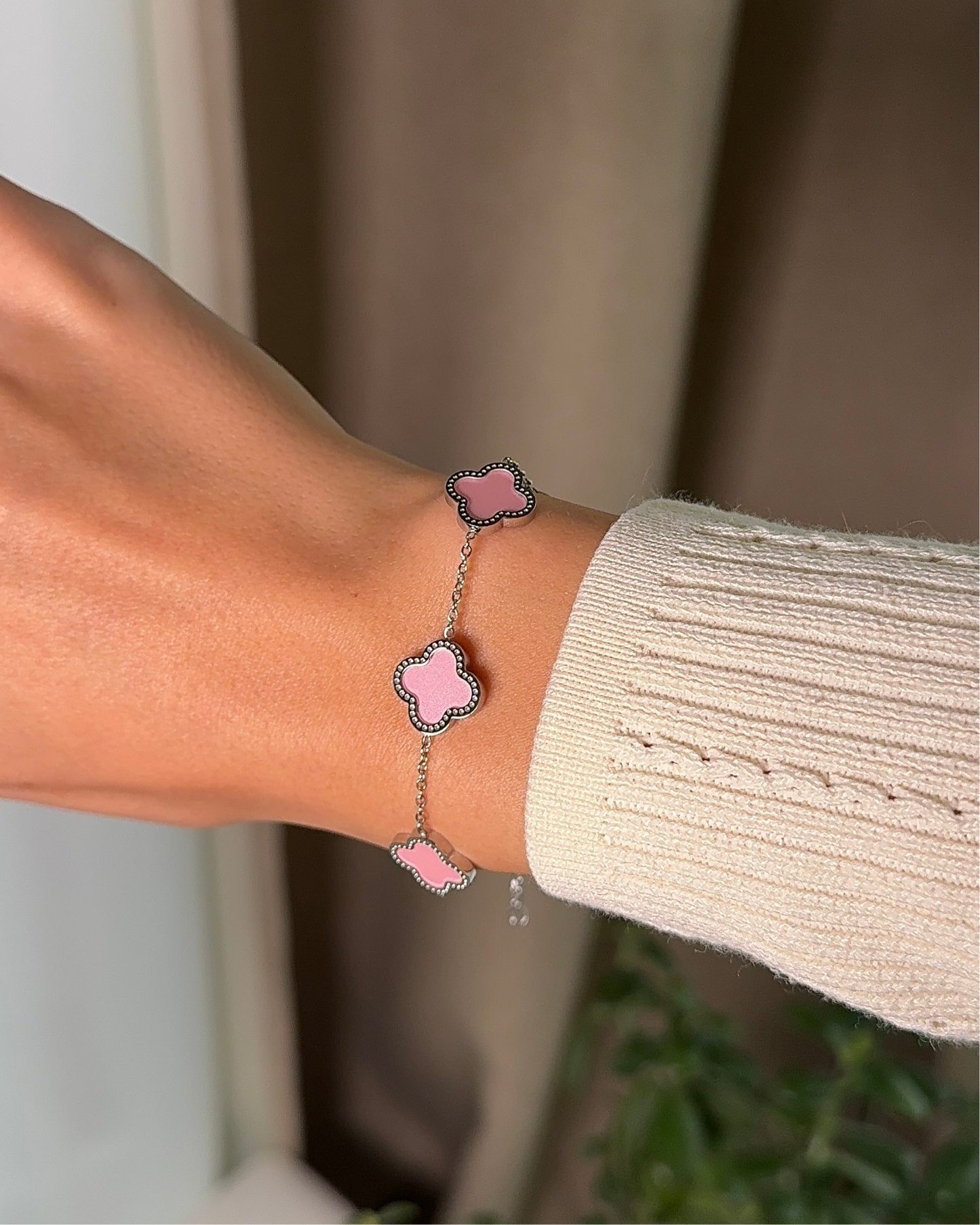 Kleeblatt Armband Silber - rosa