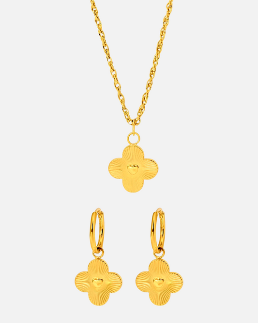 Kleeblatt mit Herz Set - Kette & Ohrringe