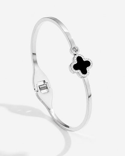 Armreif Silber Klee mit schwarz