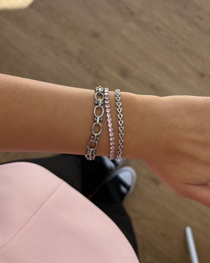 Glitzer Armband Silber mit rosa Steinen