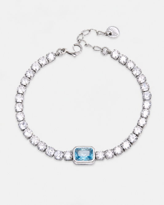 Crystal Blue Tennisarmbad Silber