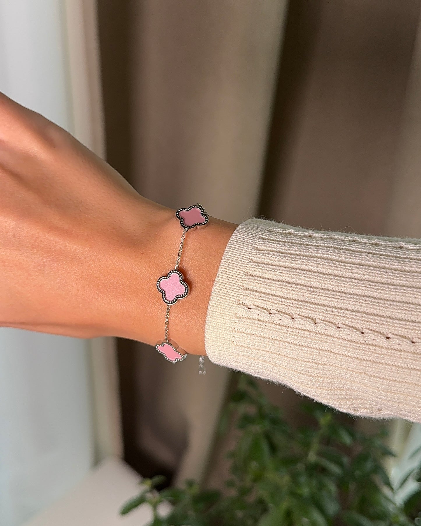 Kleeblatt Armband Silber - rosa