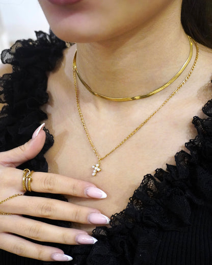 Perlen Kreuz Kette - Gold