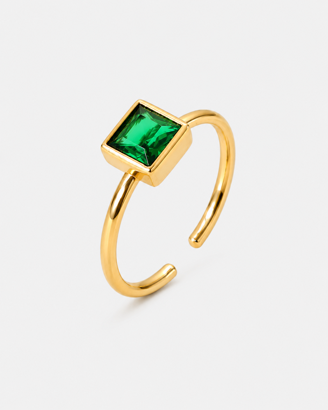Virella Ring – Vergoldeter Edelstahl-Ring mit grünem Kristall