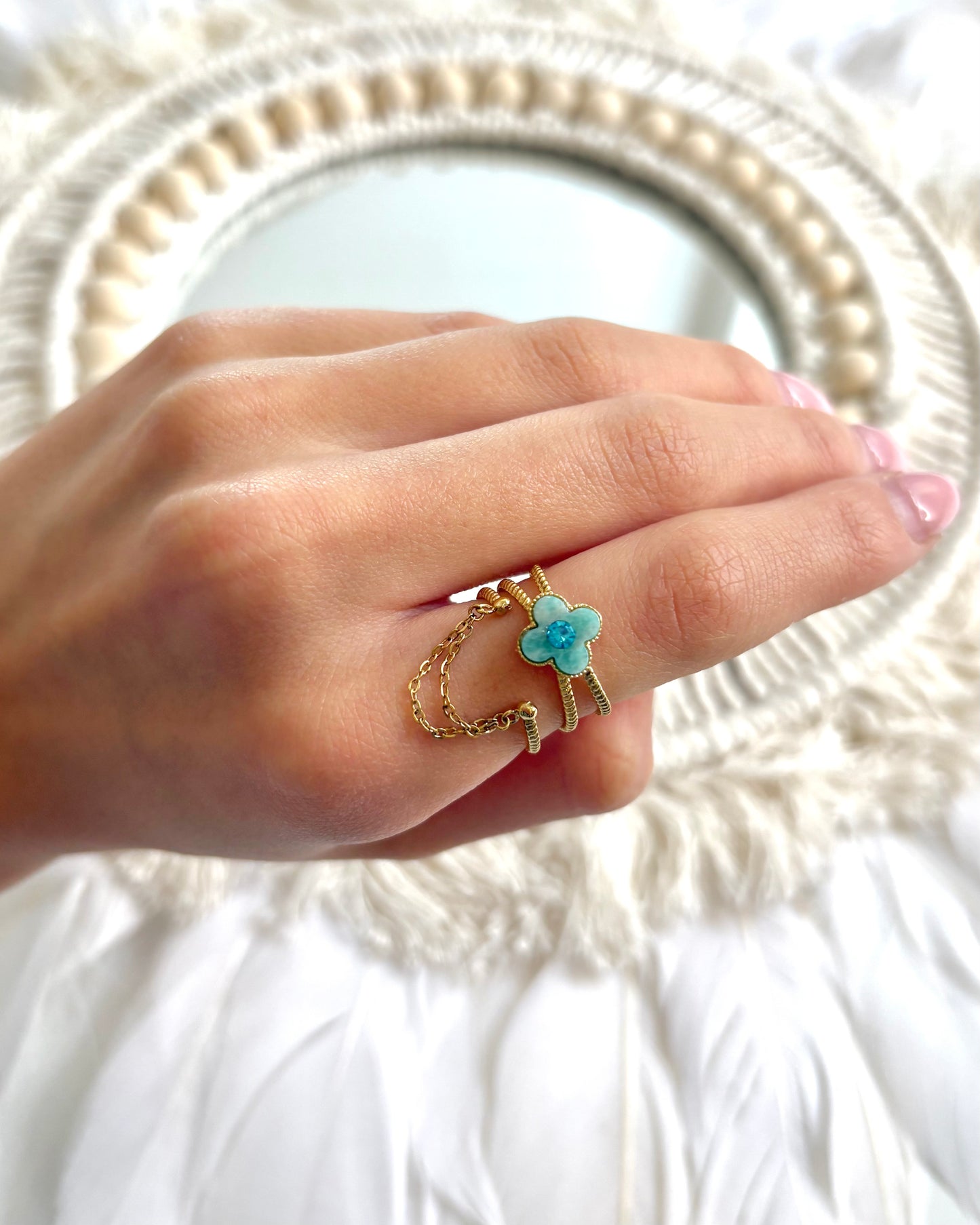 Kleeblatt Ring mir Stein - Turkis