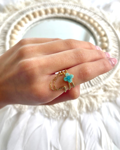 Kleeblatt Ring mir Stein - Turkis