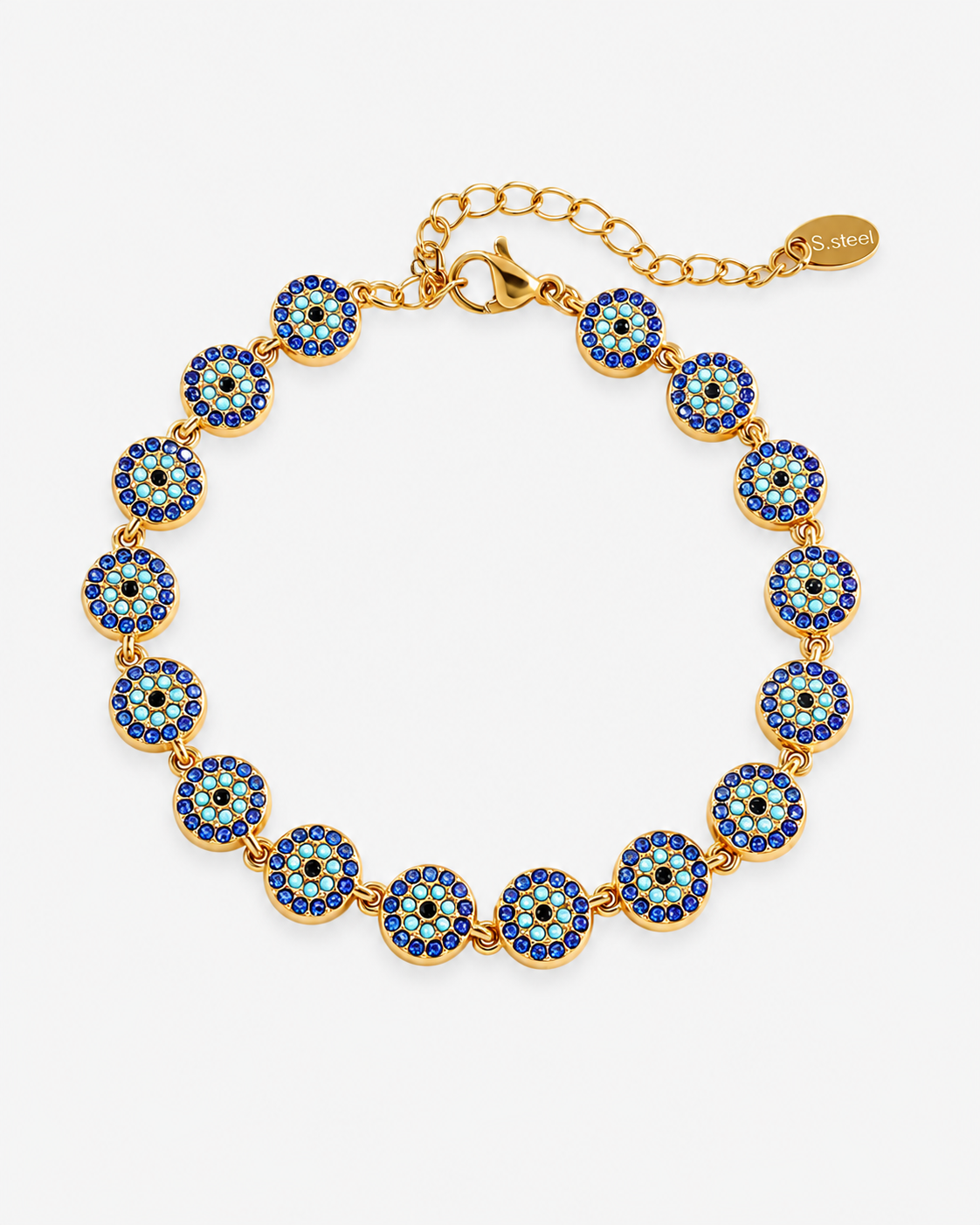 Evil Eye Armband Gold mit blauen Zirkonia