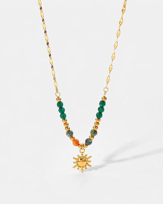 Boho Sonnenkette mit grünen Steinen