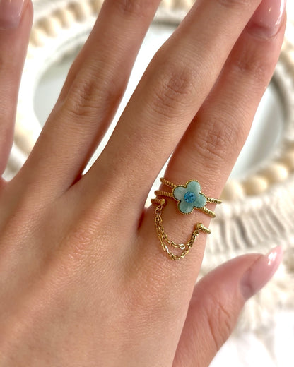 Kleeblatt Ring mir Stein - Turkis