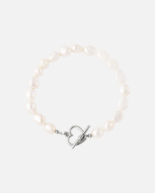 Armband Perlen mit Herzverschluss - Silber