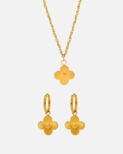 Kleeblatt mit Herz Set - Kette & Ohrringe