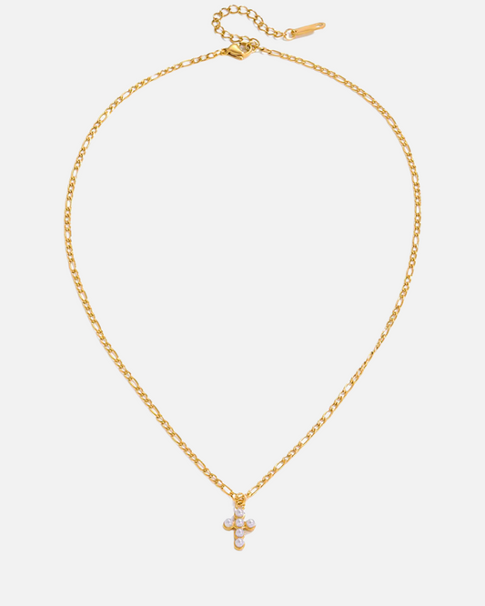 Perlen Kreutz Kette - Gold
